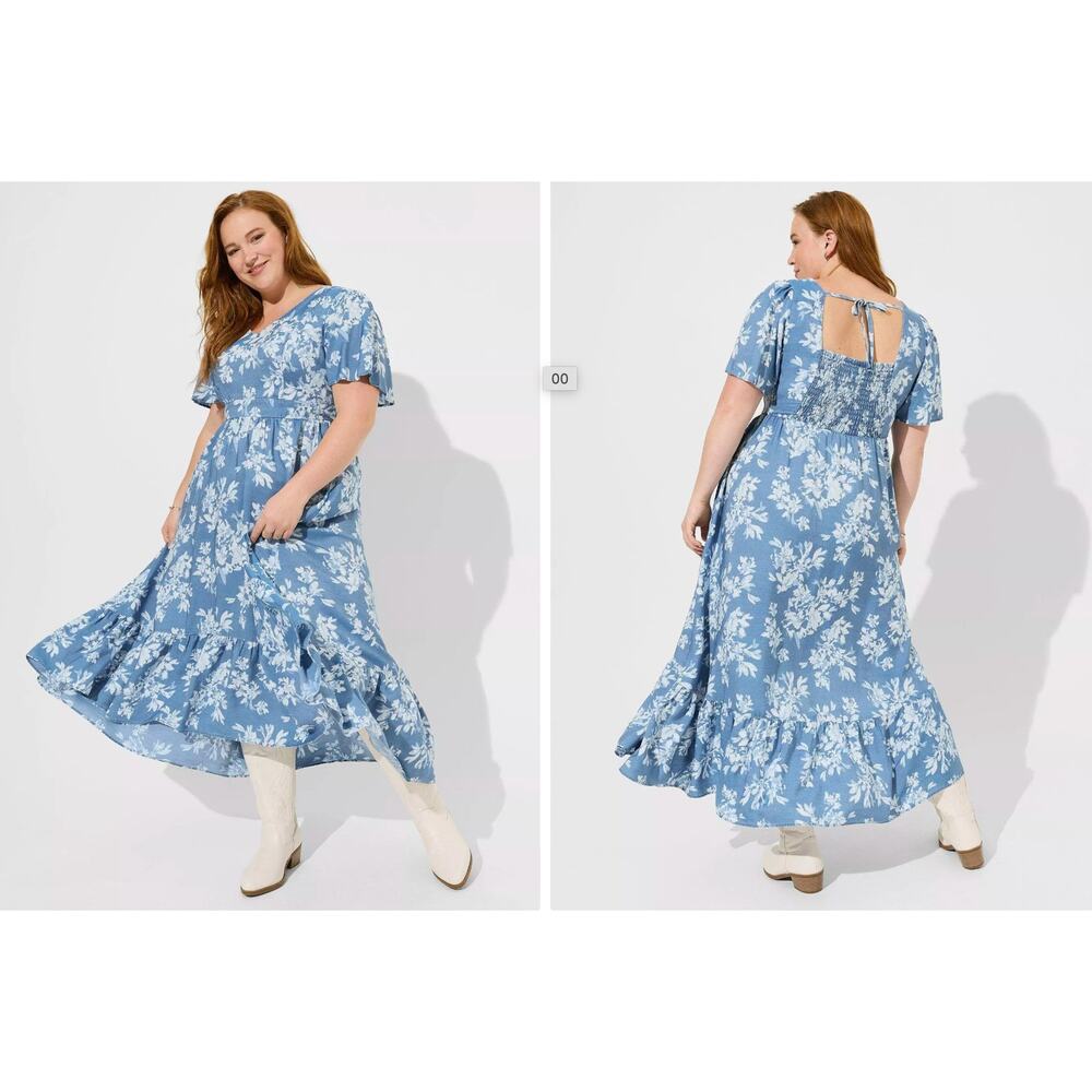 Torrid Womens Blue Floral Maxi Dress Size 4X Pockets Cottagecore Coquette Smock - Picture 3 of 8